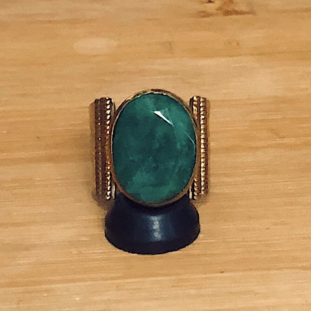 $65 Emerald Yellow Gold & Sterling Silver Estate Ring Size 7 Marked YS925INDIA - Picture 3 of 9